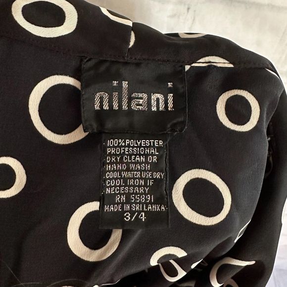 Nilani Vintage Black Dress with White Circles, Size 3/4, Pre-owned - Picture 3 of 3